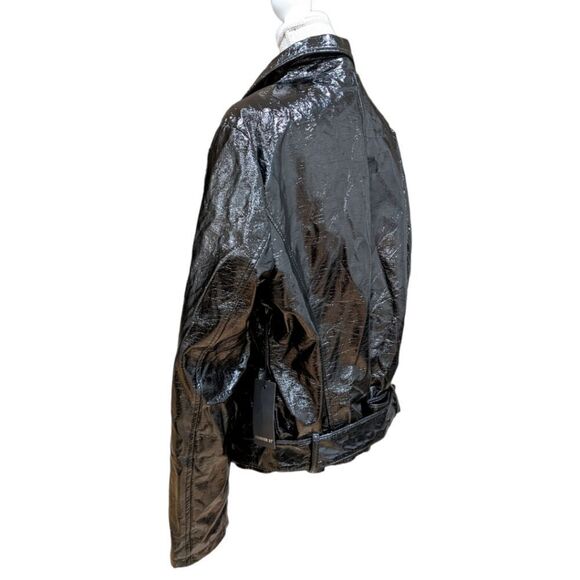 Forever 21 Plus Patent Leather Belted Motorcycle Jacket Size 3X NWT - Picture 6 of 11